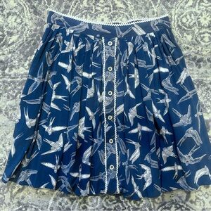 Hell Bunny Bird Pattern A-Line Skirt with buttons